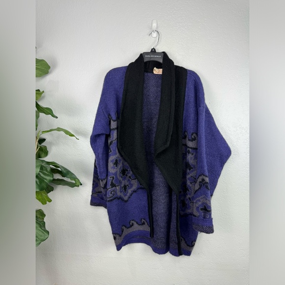 Vintage 60s Wool Pendleton Purple Black Drape Open Cardigan - Picture 2 of 10